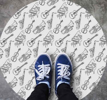 Alfombra vinílica redonda motivo de instrumentos musicales - TenVinilo