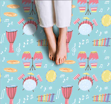 Elle çizilmiş müzik davulları kare vinil halı - TenStickers