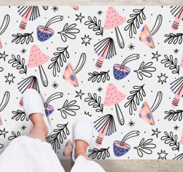 Charmante roze paddenstoelen vinyl tapijt bloemen en planten - TenStickers