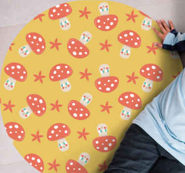 Klassisk sopp med ansikt på gul bakgrunn vinyl teppe blomster og  - Tenstickers