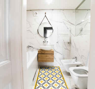 Alfombra vinílica hidráulica Patrón de flores gris y amarillo - TenVinilo