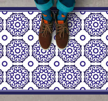 Alfombra vinílica hidráulica patrones azules ornamentados - TenVinilo