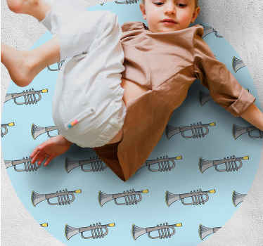 Tapis vinyle rond Fond avec trompette d'instrument de musique - TenStickers