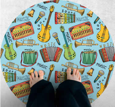Tapete circular pintado com padrão de instrumento musical - TenStickers
