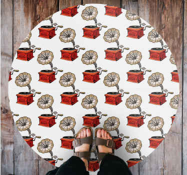 复古留声机图案圆形地毯 - TenStickers