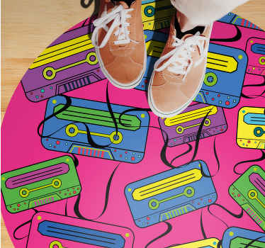 Retro 80's colorful boombox circular rug - TenStickers