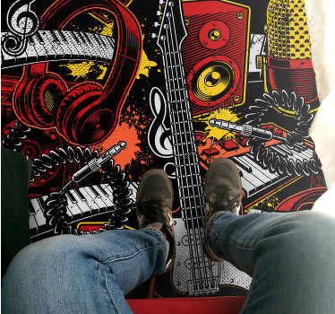 卡通乐器方形乙烯基地毯 - TenStickers