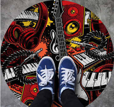 Tegneserie musikkinstrumenter mønster vinyl teppe rund - Tenstickers