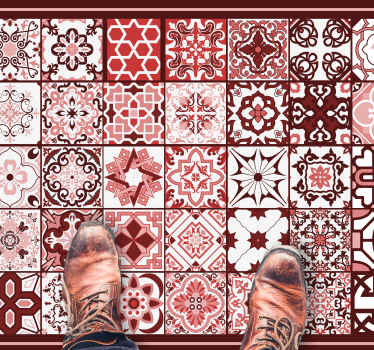 Red and white tile pattern bathroom flooring - TenStickers