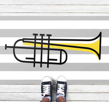 Alfombra vinílica rayas ilustración de trompeta con estilo - TenVinilo