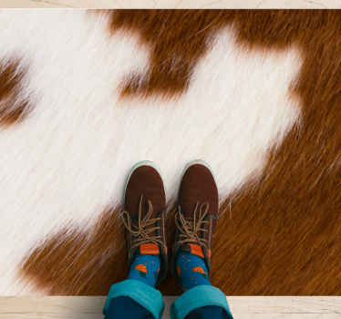 Alfombra vinilo rectangular Textura de piel de vaca blanca marrón - TenVinilo