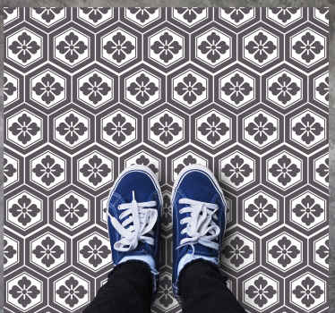 Tapis vinyle marbre motif floral hexagonal - TenStickers