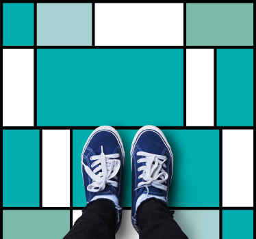 Mavi mondrian fayansları geometrik pvc halı - TenStickers