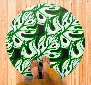 Green splashy flora pattern circular rug - TenStickers