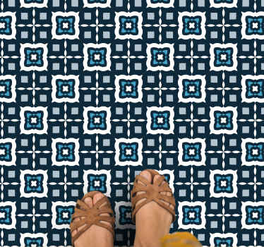 Alfombra vinílica hidráulica Patrón de mosaico blanco y azul - TenVinilo