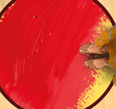 Alfombra vinílica moderna pintura roja fondo amarillo - TenVinilo