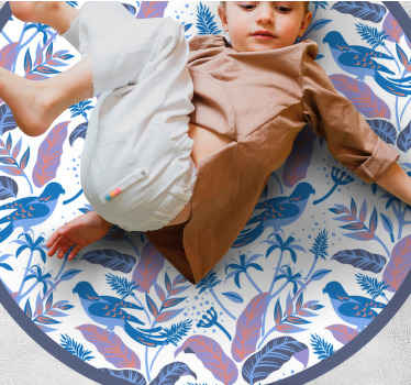 叶子圆形地毯上的蓝色和粉红色鸟 - TenStickers