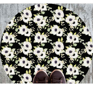 Beyaz güller siyah arka plan yatak odası halısı - TenStickers