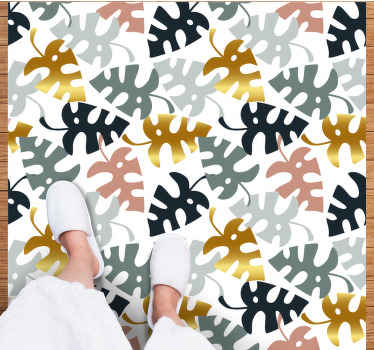 Gyldne og flerfarvede blade firkantet vinyltæppe - TenStickers