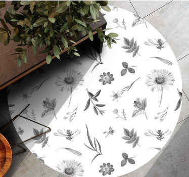 Alfombra vinilo redonda Flores de sprint gris - TenVinilo