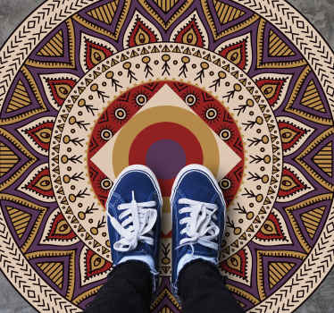 Alfombra vinílica mandala patrón circular vibrante - TenVinilo