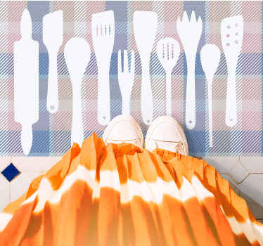 Cooking Utensil Silhouettes kitchen vinyl rug - TenStickers