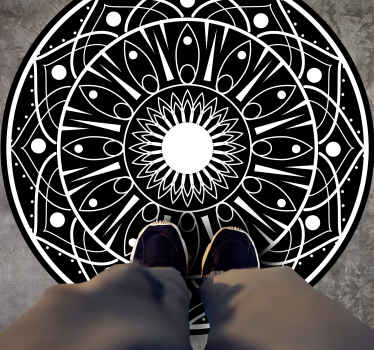Black and white lines pattern mandala vinyl rug - TenStickers