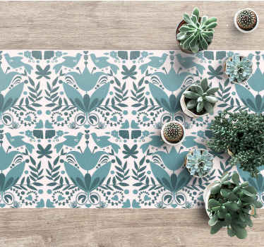 Alfombra vinílica moderna patrón floral de pájaros - TenVinilo