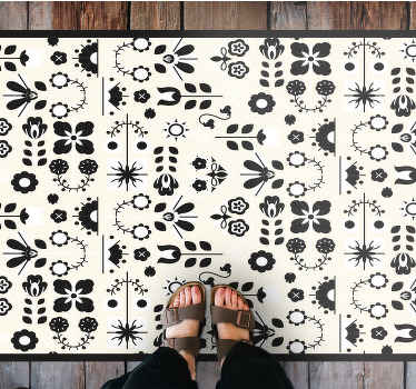 Alfombra vinílica flores patrones florales negros - TenVinilo