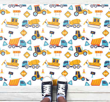 Tapete vinílico de estradas padrão de veículos de construção - TenStickers