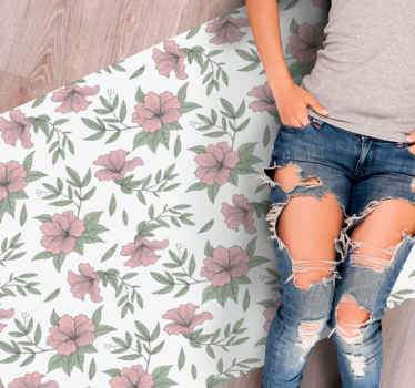 Minimalistiske botaniske rosa blomster vinyl teppe blomster og pl - Tenstickers