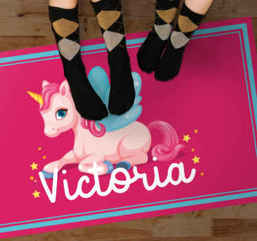 Alfombra vinílica personalizable Divertido unicornio rosa feliz - TenVinilo