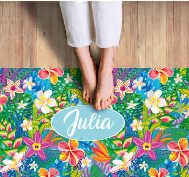 Multicolor flowers blue personalised mat - TenStickers