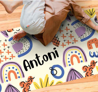 Regnbue mønster beige bakgrunn vinyl teppe med navn - Tenstickers
