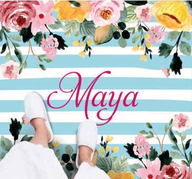 Alfombra vinílica personalizable Fondo de rayas con flores - TenVinilo