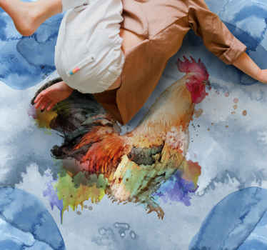 Alfombra vinílica animales gallo de acuarela - TenVinilo