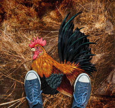 Alfombra vinilo cuadrada Gallo dibujado en paja - TenVinilo