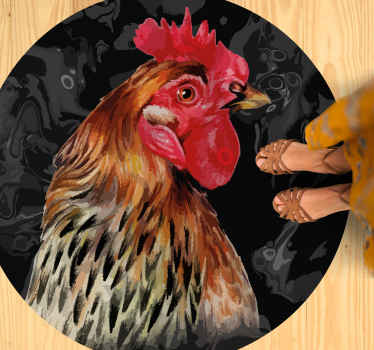 Večbarvni petelin na črni okrogli preprogi - TenStickers