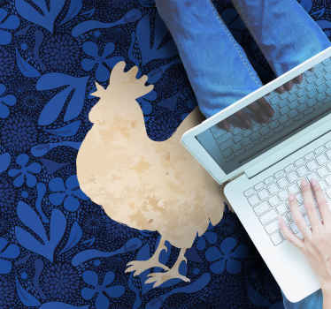 Tapis vinyle animal Coq beige à fleurs bleues - TenStickers