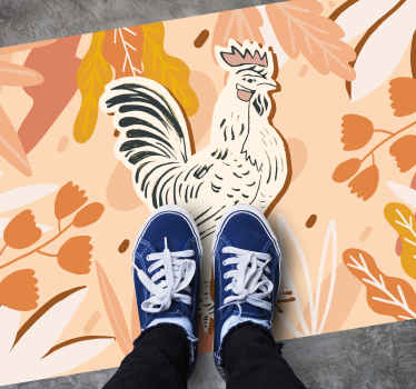 Galo com flores de laranja tapete em vinil retangular de design. é adequado para a casa e outra decoração de piso de espaço. é feito de vinil da melhor qualidade.
