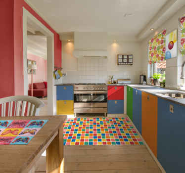 Multi-colour tile squares geometric vinyl rugs - TenStickers