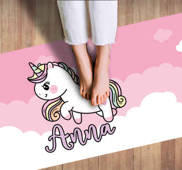 Alfombra vinílica infantil unicornio rosa personalizable - TenVinilo