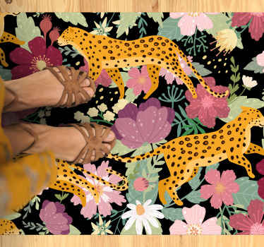 Leopard print flowers animal print vinyl rug - TenStickers