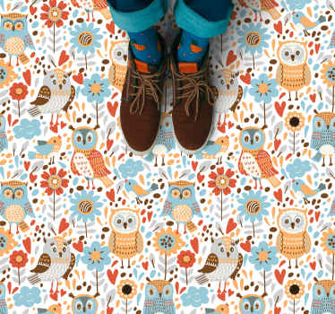 Charmerende uglemønster vinyltæpper med dyr - TenStickers