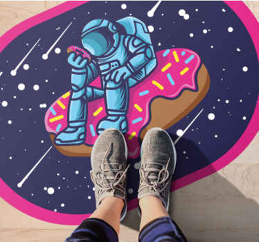 Alfombra vinílica juvenil astronauta en donut - TenVinilo