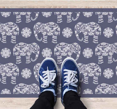 Alfombra vinílica mandala Mandala elefantes fondo morado - TenVinilo