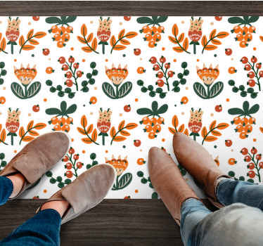 Red flowers with berries floral rug - TenStickers