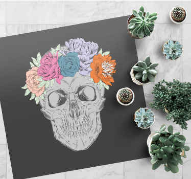 Floral Skull Art teen vinyl rug - TenStickers