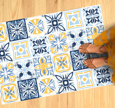 Tapis mosaique vinyle tuiles bleu jaune - TenStickers