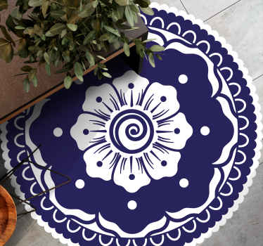Navy Floral Arrangement mandala vinyl rug - TenStickers